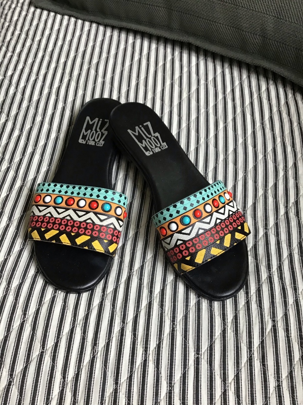 Miz Mooz - New! - Black Slide Sandals with Colorful beaded Strap
